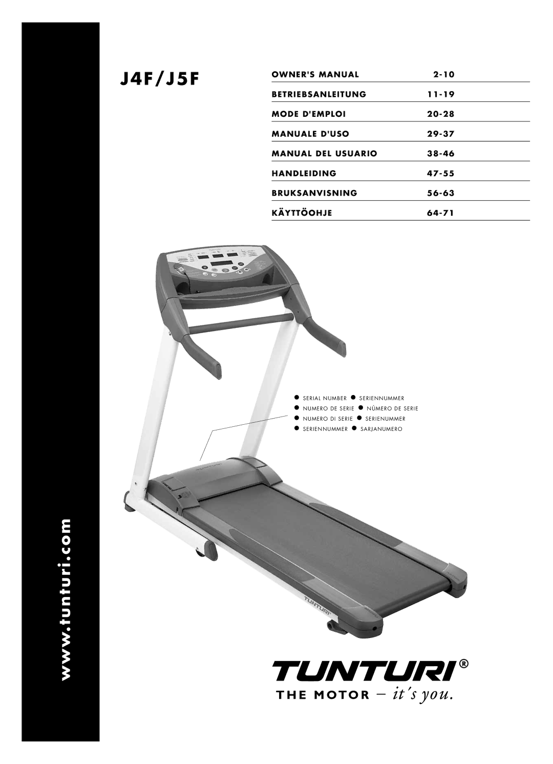 Tunturi owner manual J4F/J5F 