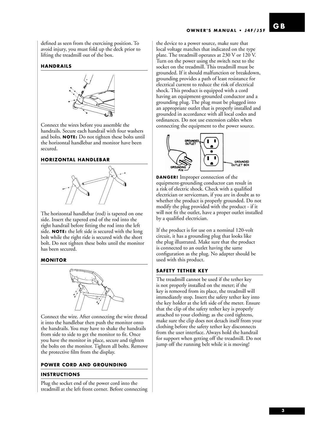 Tunturi J4F, J5F owner manual Handrails 