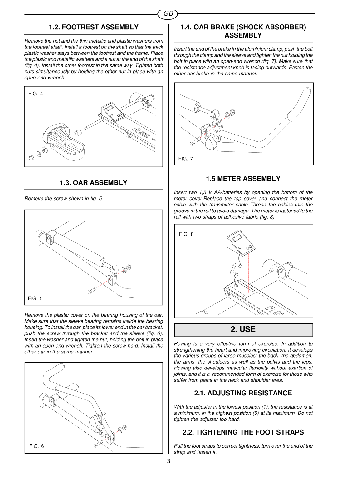 Tunturi R 215 Footrest Assembly, OAR Assembly, OAR Brake Shock Absorber Assembly, Meter Assembly, Adjusting Resistance 