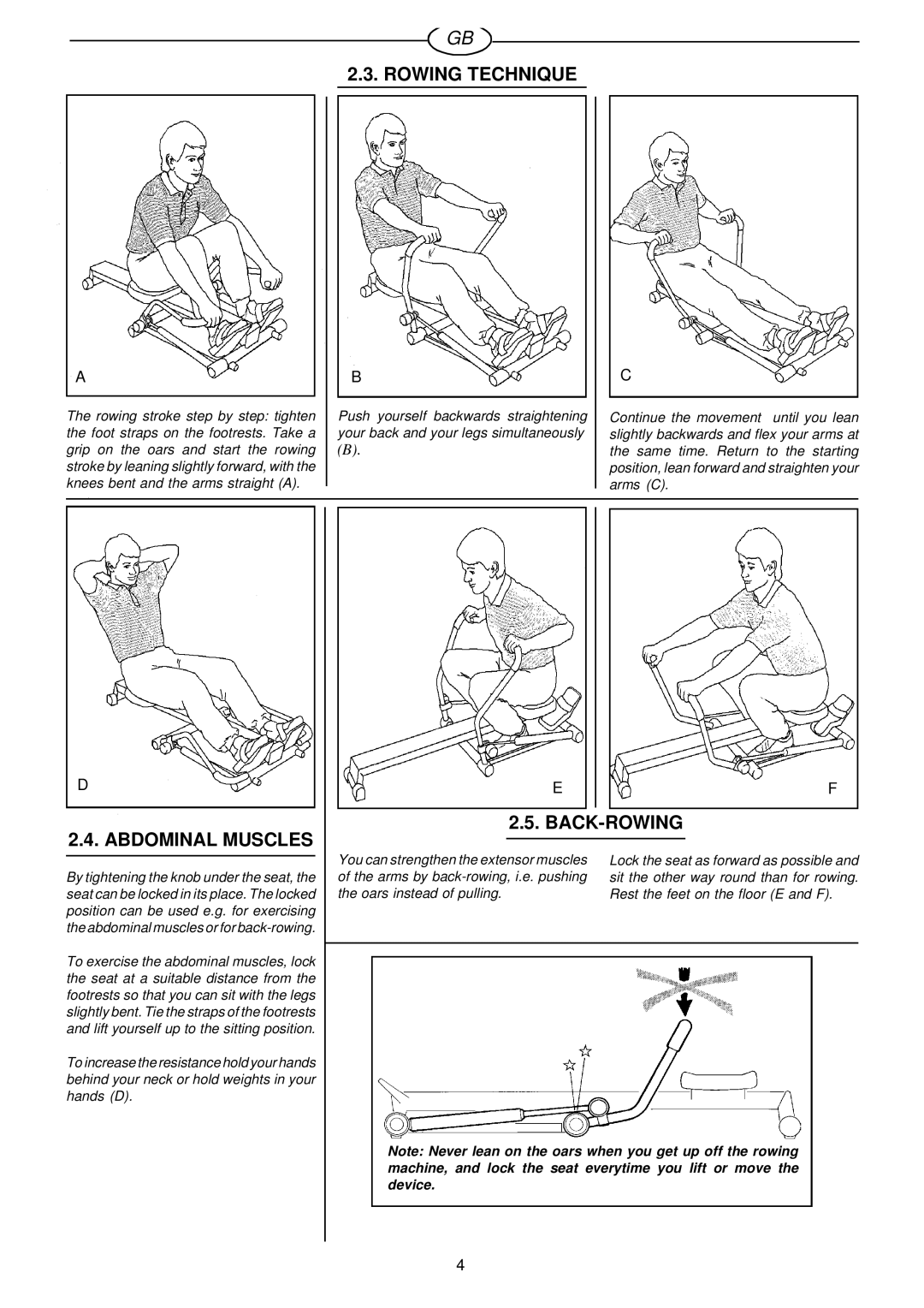 Tunturi R 215 owner manual Rowing Technique, Abdominal Muscles 