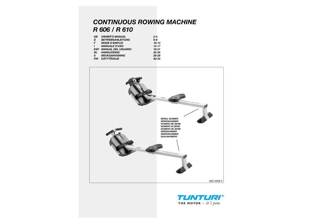 Tunturi R 606, R 610 owner manual Betriebsanleitung Mode Demploi, Manuale Duso, ESP Manual DEL Usuario, Handleiding 