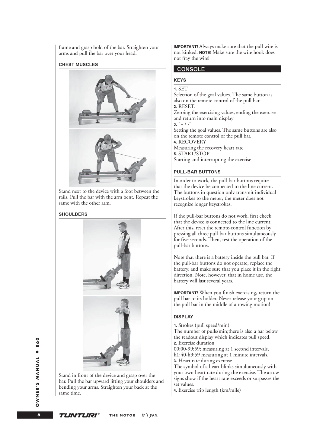 Tunturi R60 owner manual Console, Reset 