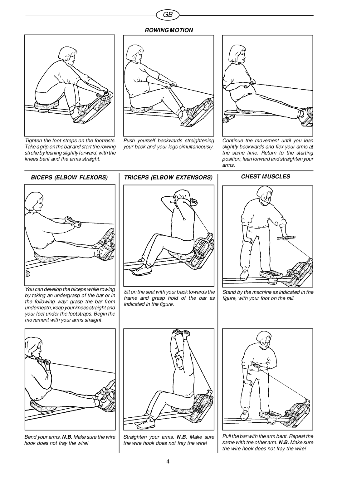 Tunturi R605 owner manual Rowing Motion, Biceps Elbow Flexors Triceps Elbow Extensors Chest Muscles 