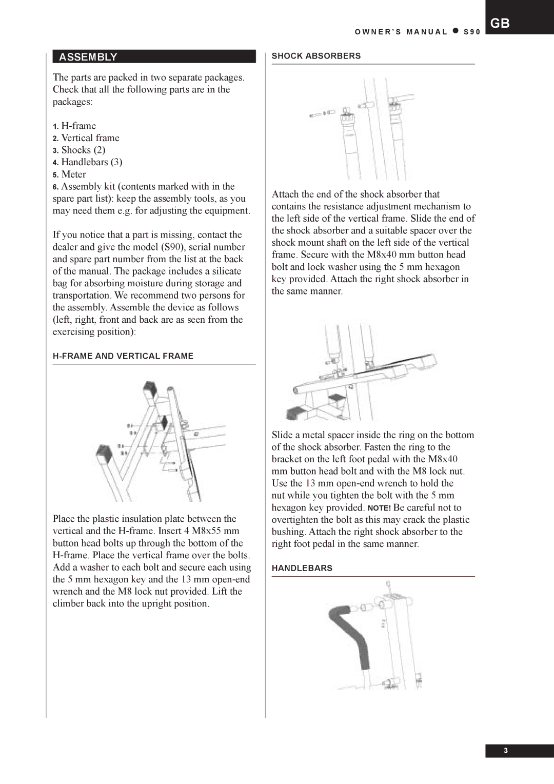 Tunturi S90 owner manual Assembly 