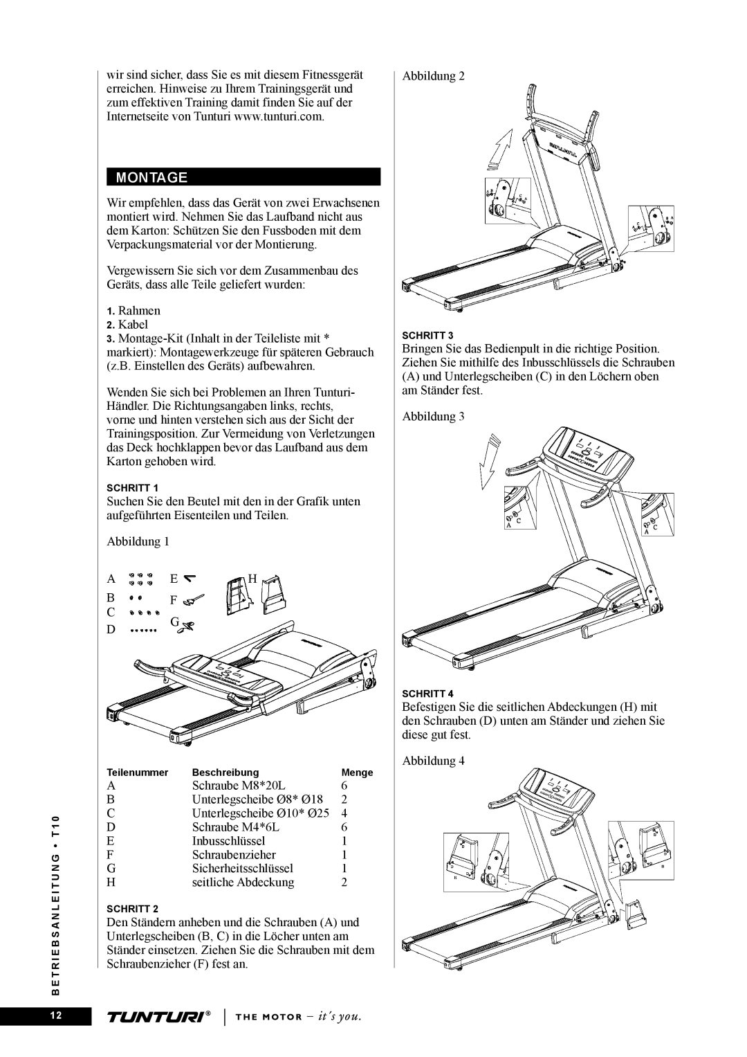 Tunturi T10 owner manual Montage 