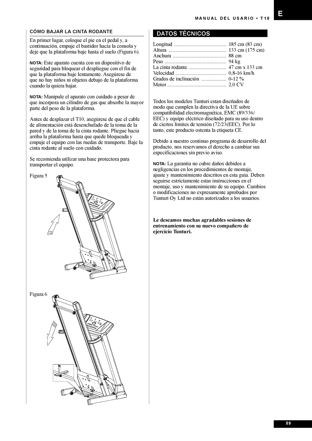 Tunturi T10 owner manual Datos Técnicos, Figura 