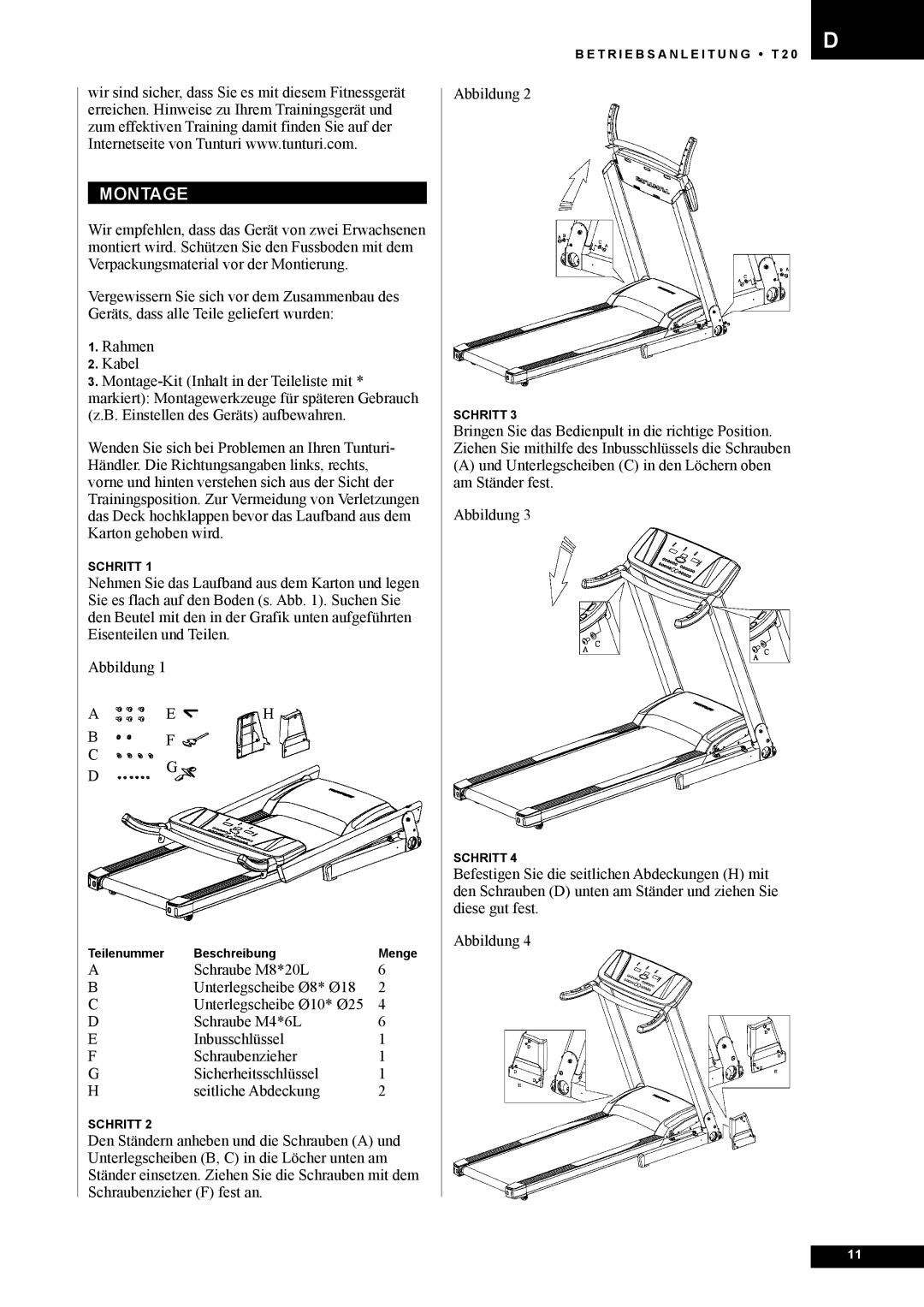 Tunturi T20 owner manual Montage 