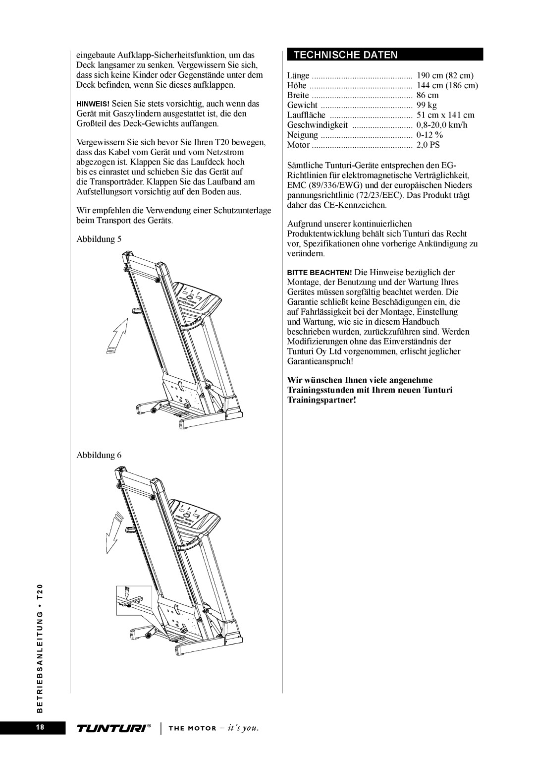 Tunturi T20 owner manual Technische Daten 