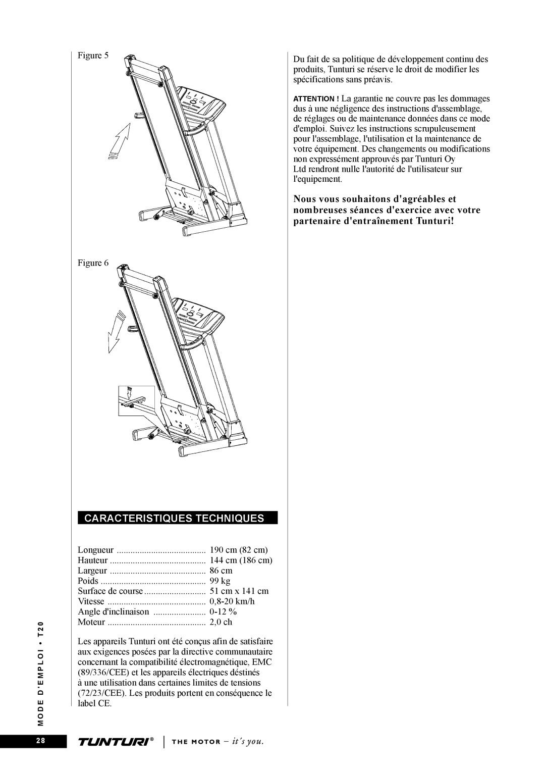 Tunturi T20 owner manual Caracteristiques Techniques 