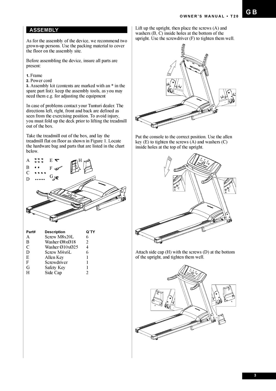 Tunturi T20 owner manual Assembly 