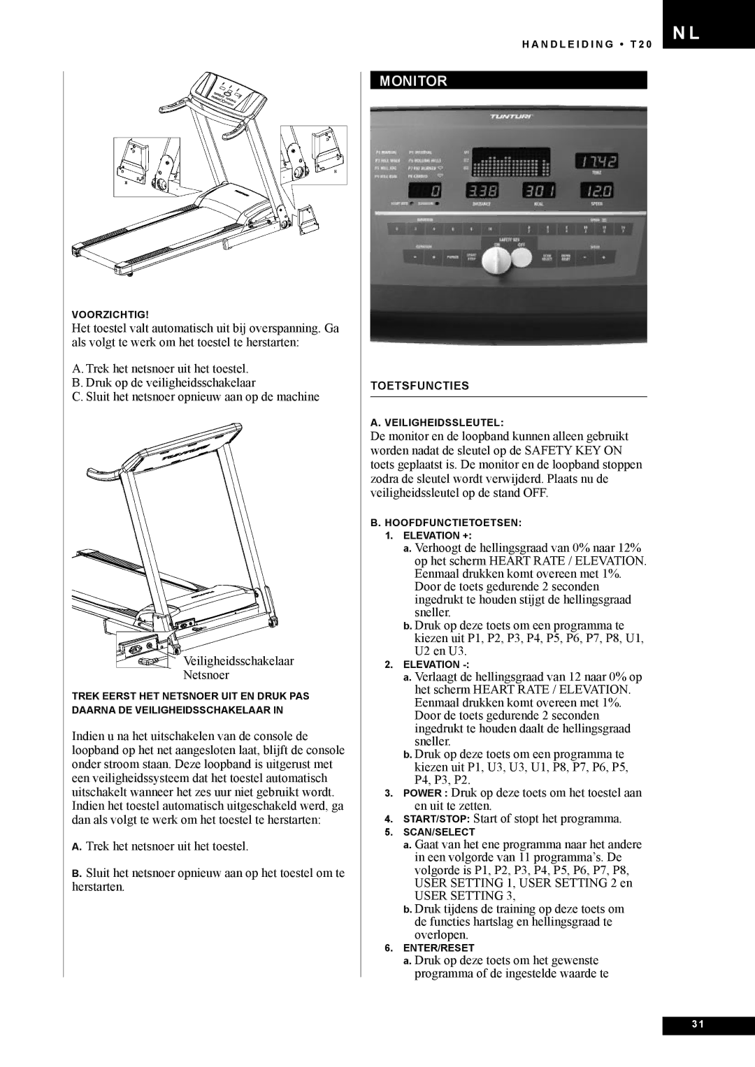 Tunturi T20 owner manual Monitor, User Setting 