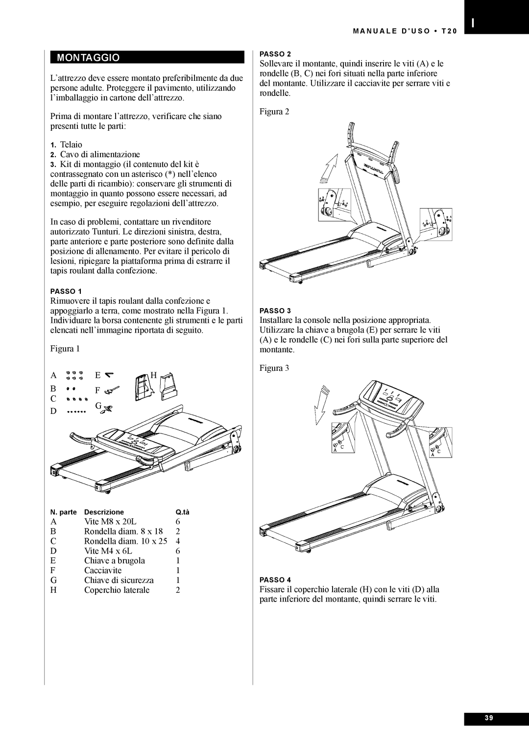 Tunturi T20 owner manual Montaggio, Figura 