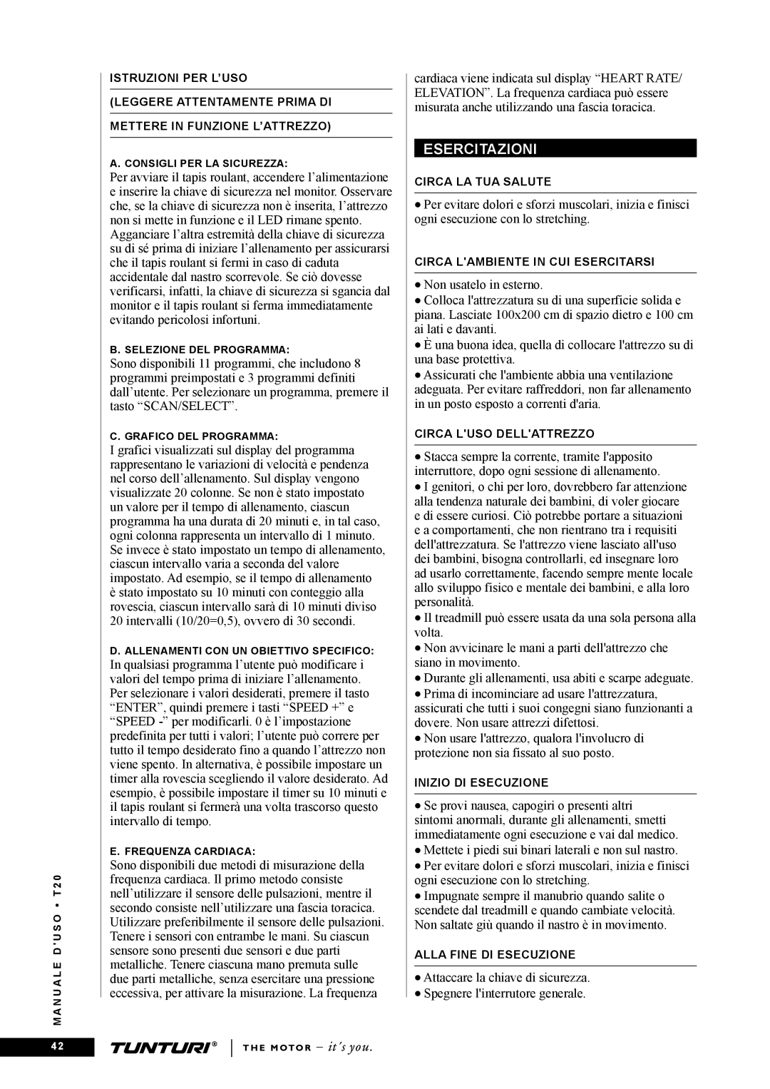 Tunturi T20 owner manual Esercitazioni 