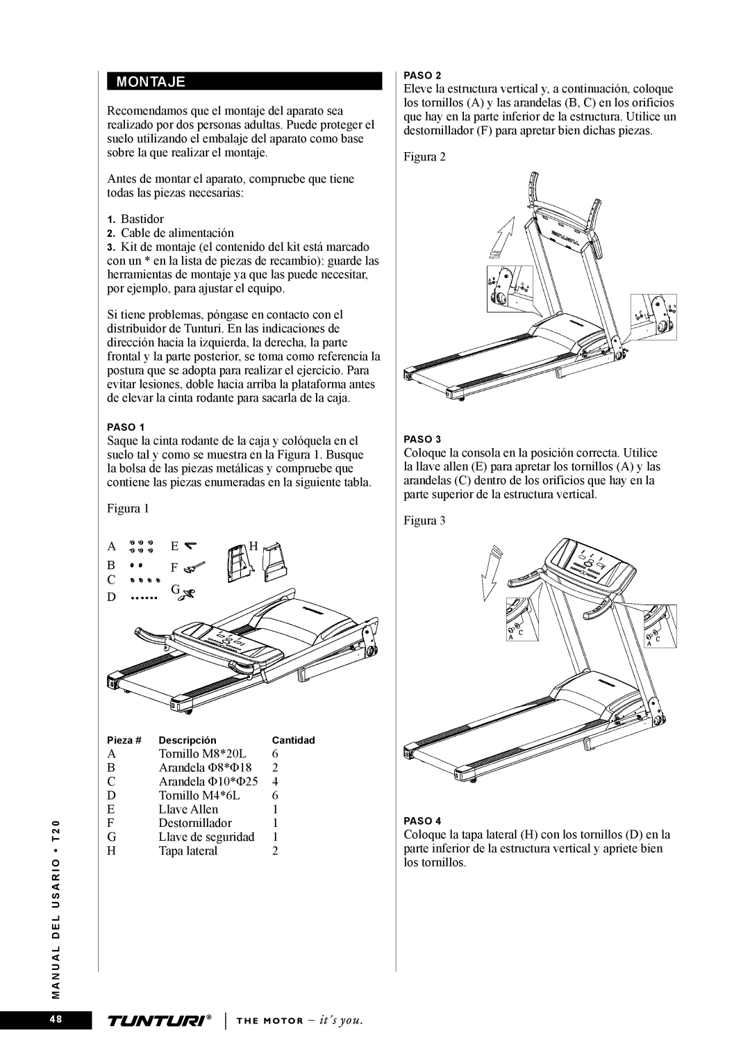 Tunturi T20 owner manual Montaje 