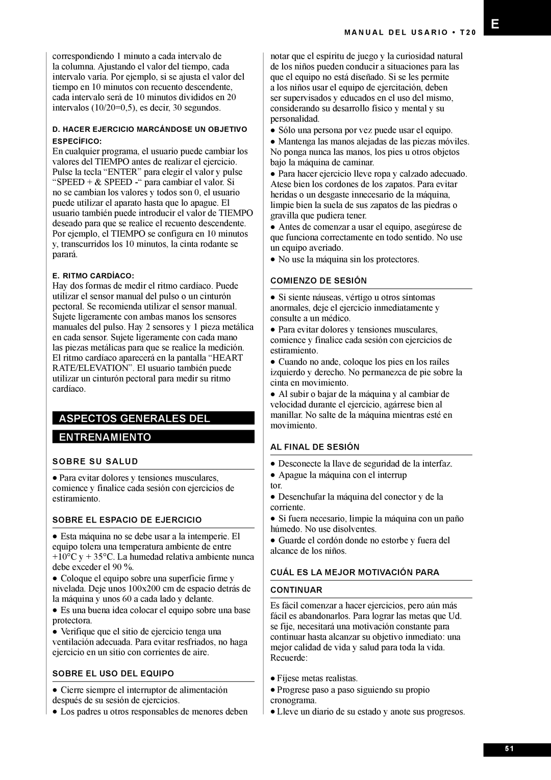 Tunturi T20 owner manual Aspectos Generales DEL Entrenamiento 