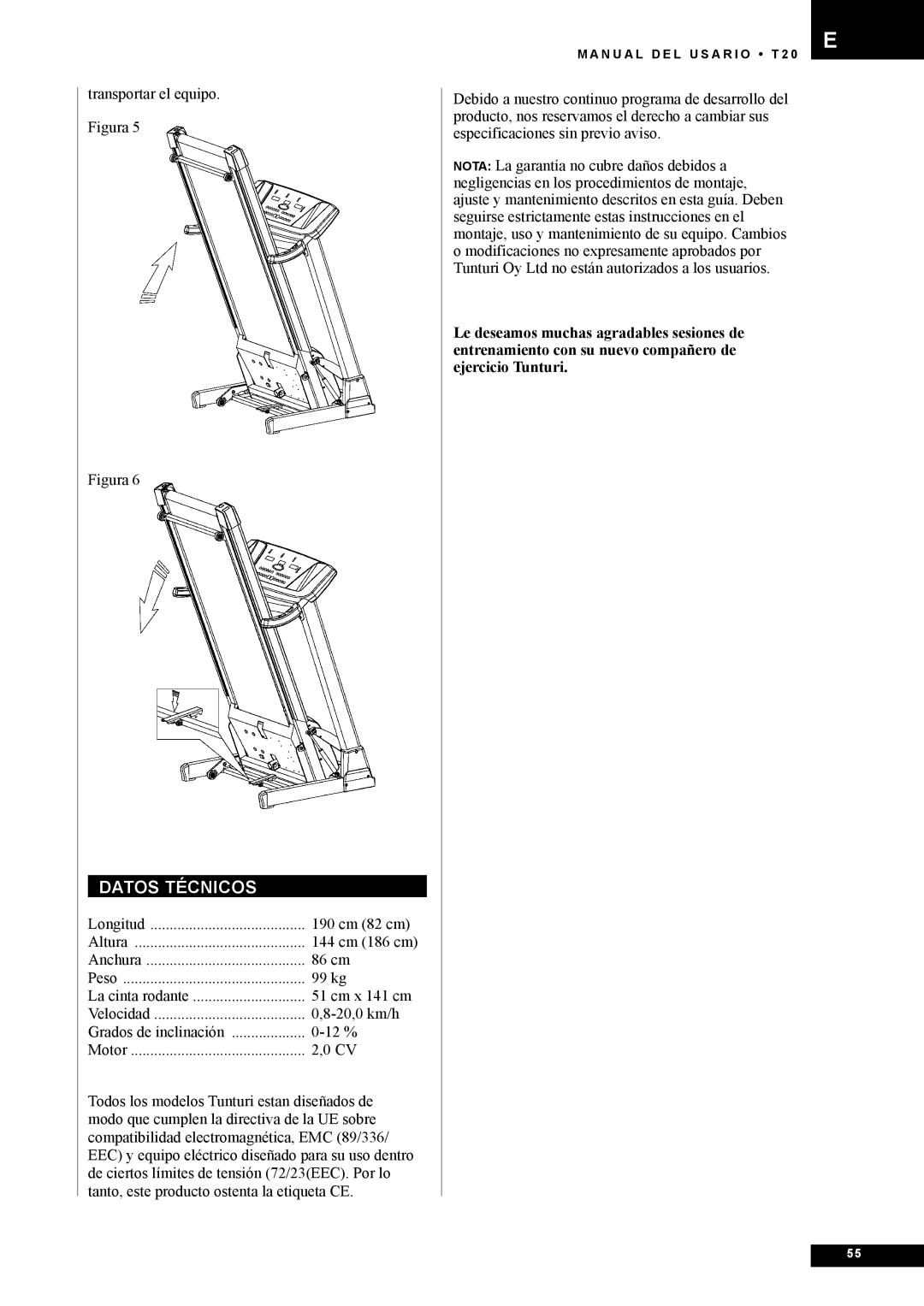 Tunturi T20 owner manual Datos Técnicos, Figura 