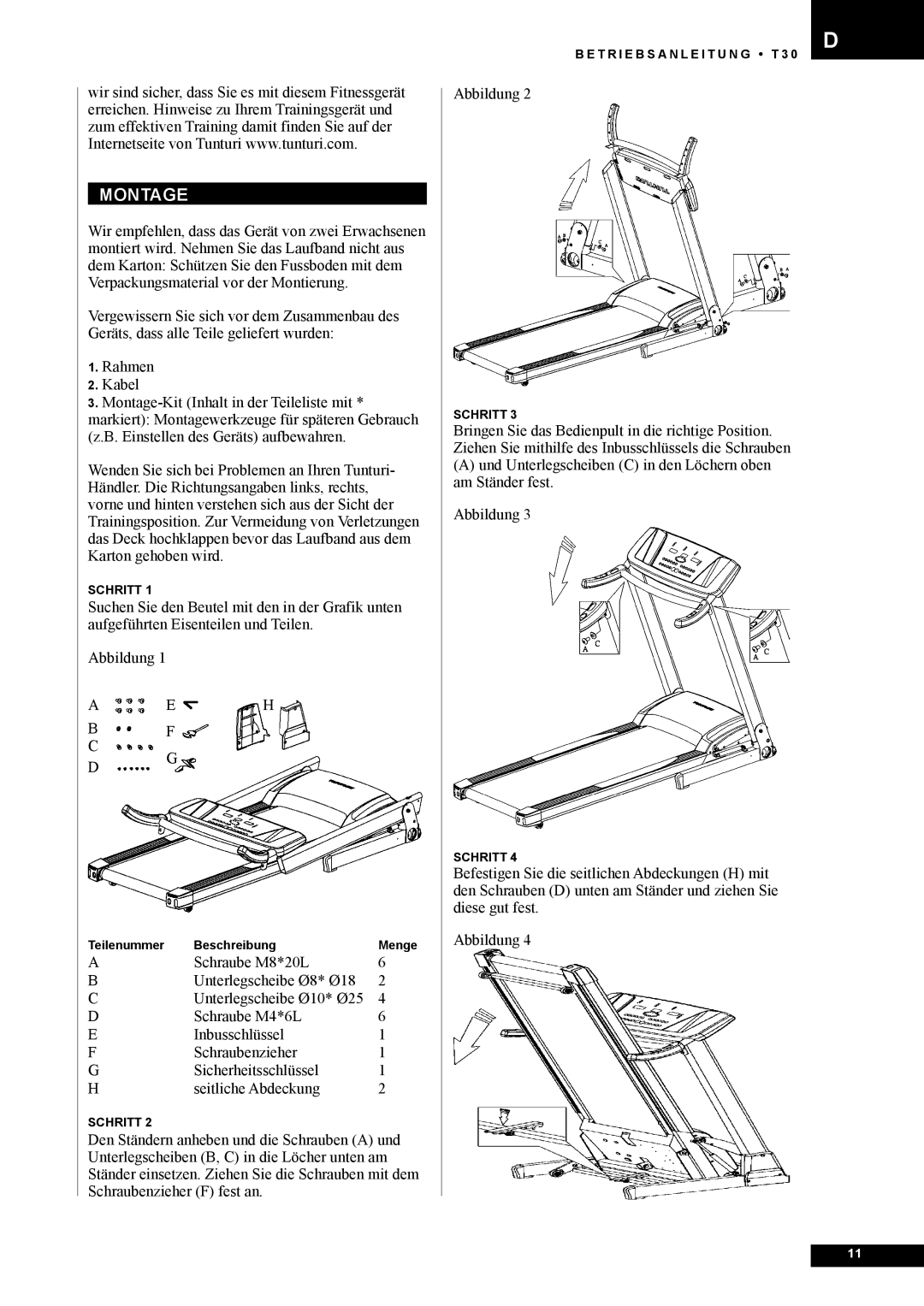 Tunturi T30 owner manual Montage 