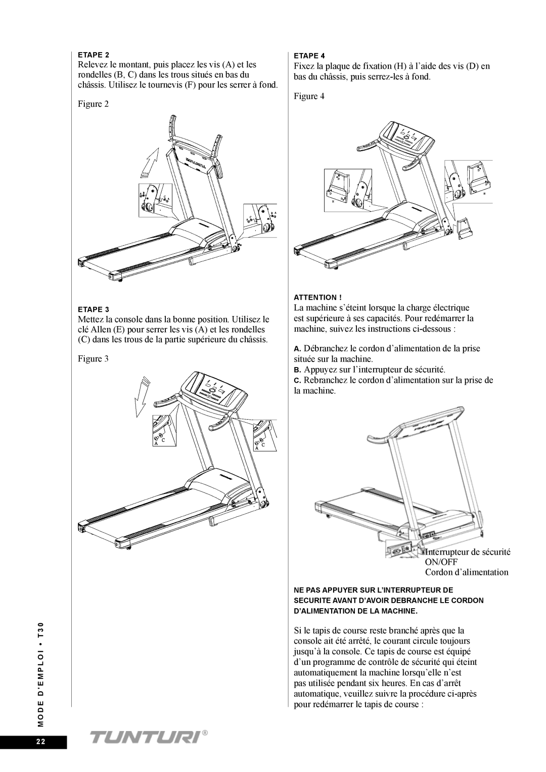 Tunturi T30 owner manual Cordon d’alimentation 