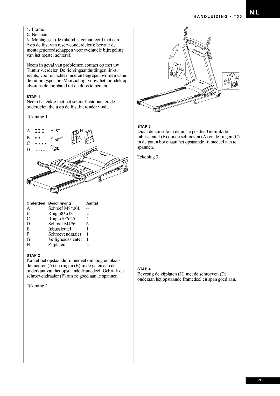 Tunturi T30 owner manual Stap 