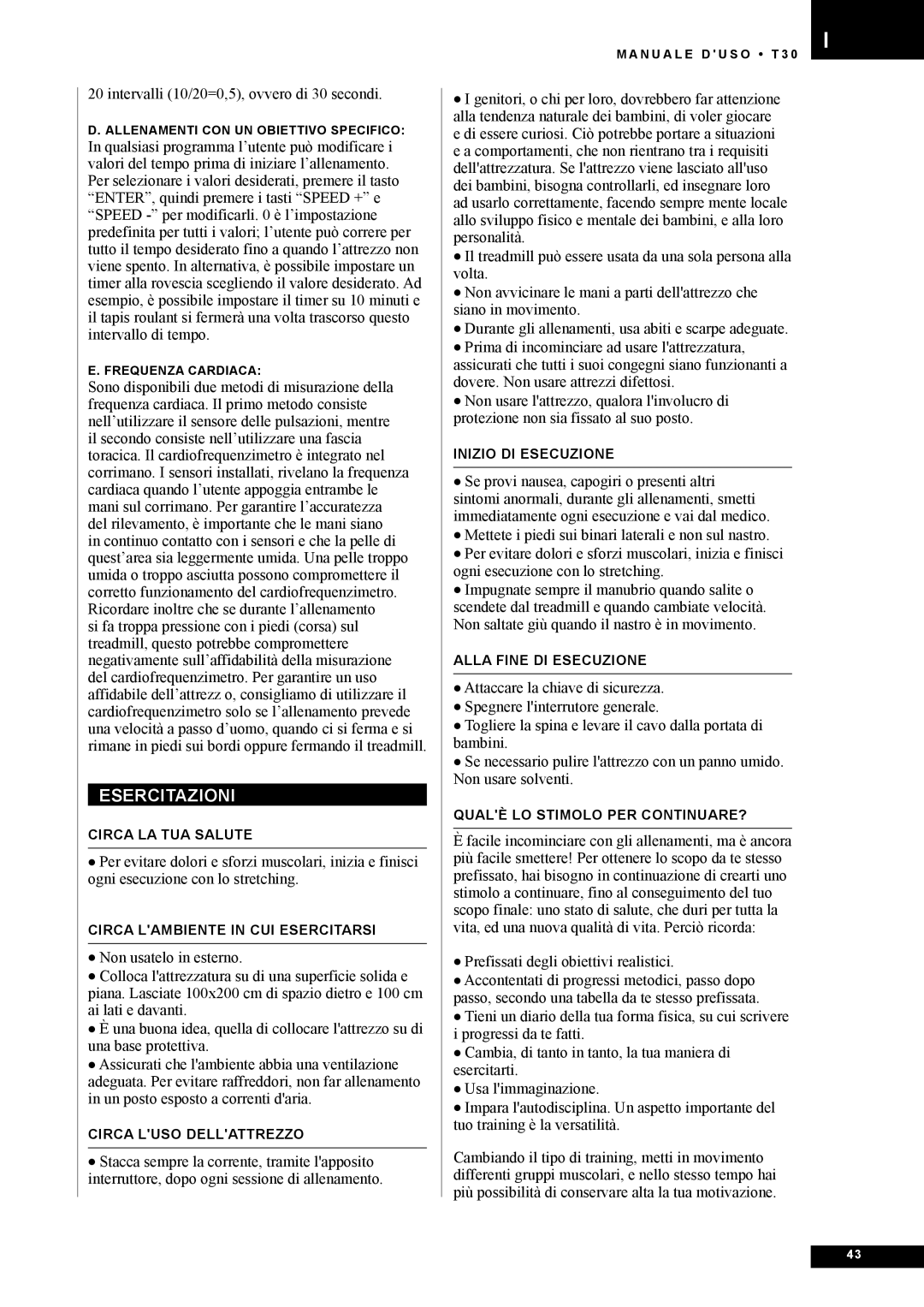 Tunturi T30 owner manual Esercitazioni 