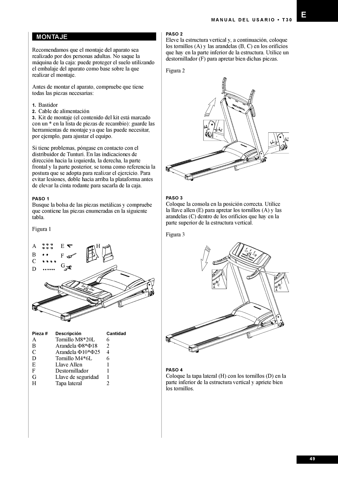 Tunturi T30 owner manual Montaje 