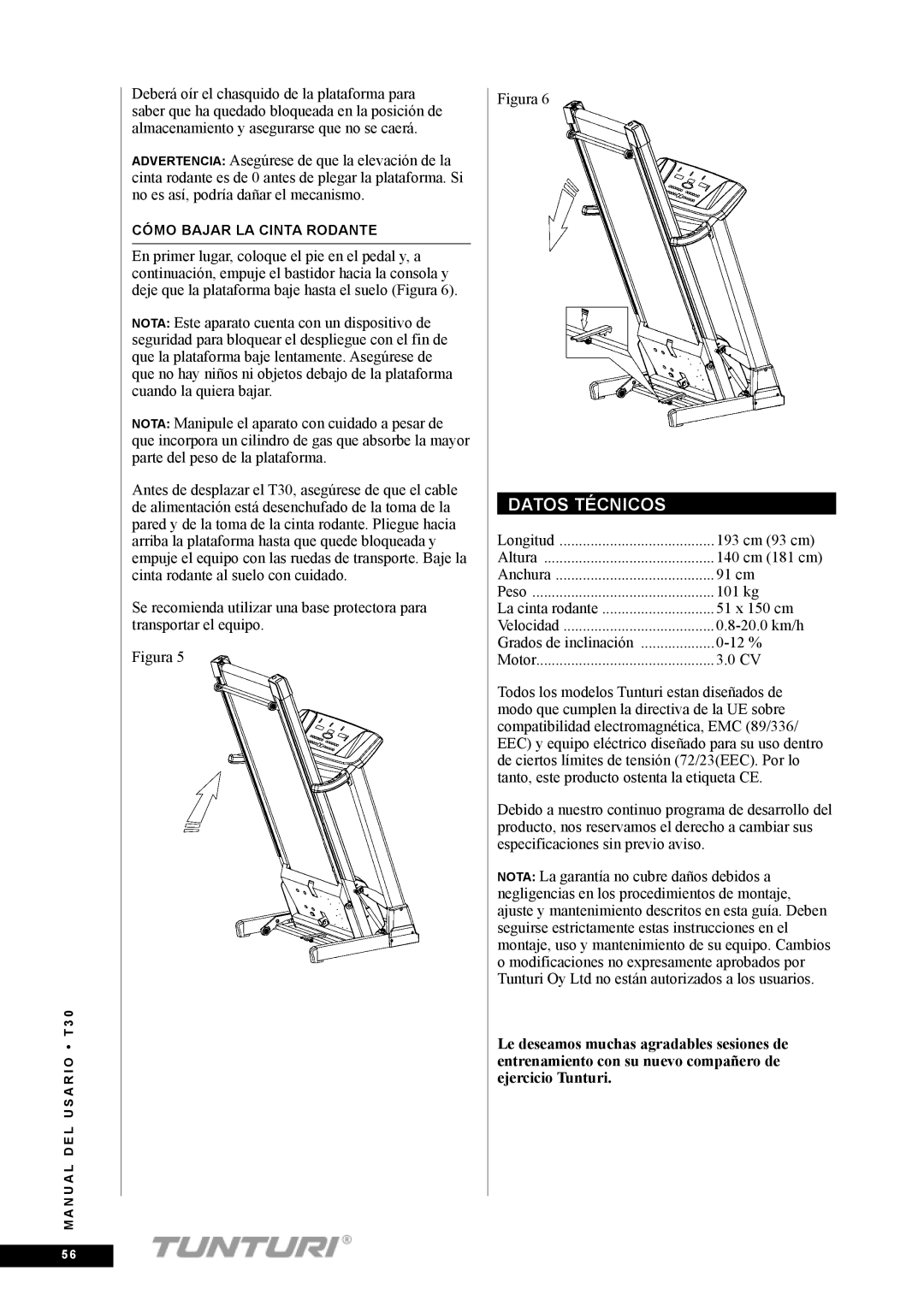 Tunturi T30 owner manual Datos técnicos, Figura 