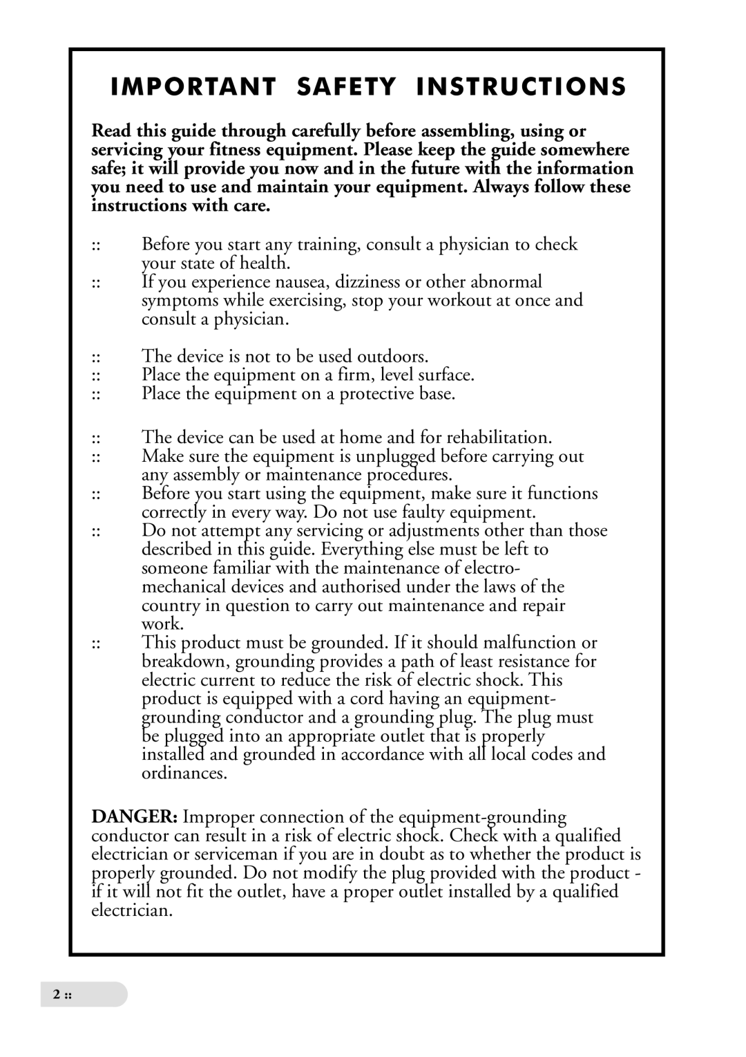 Tunturi T4, T6 owner manual Important Safety Instructions 