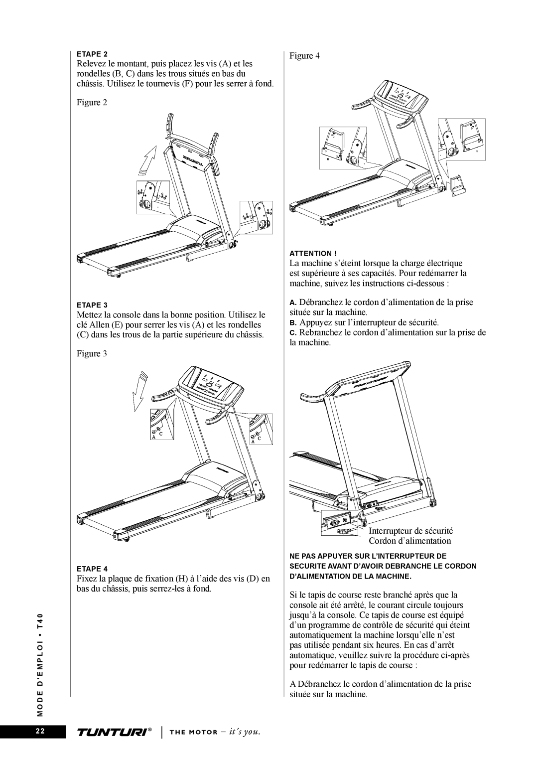 Tunturi T40 owner manual Etape 