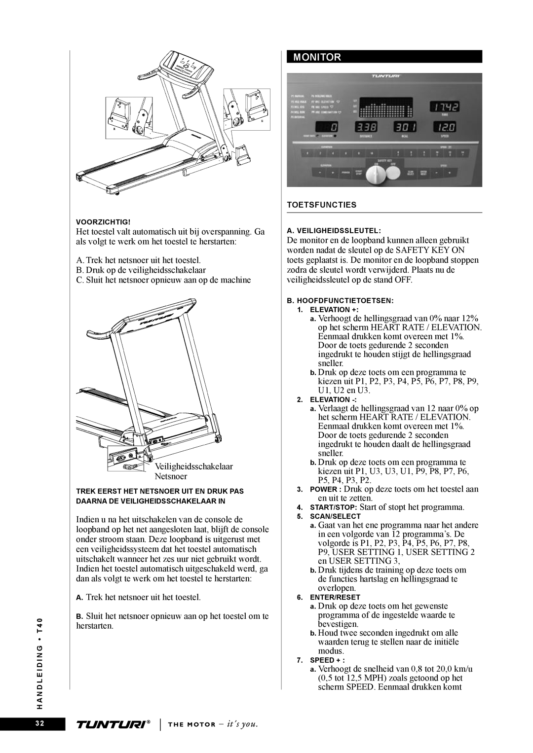 Tunturi T40 owner manual Monitor, Speed + 