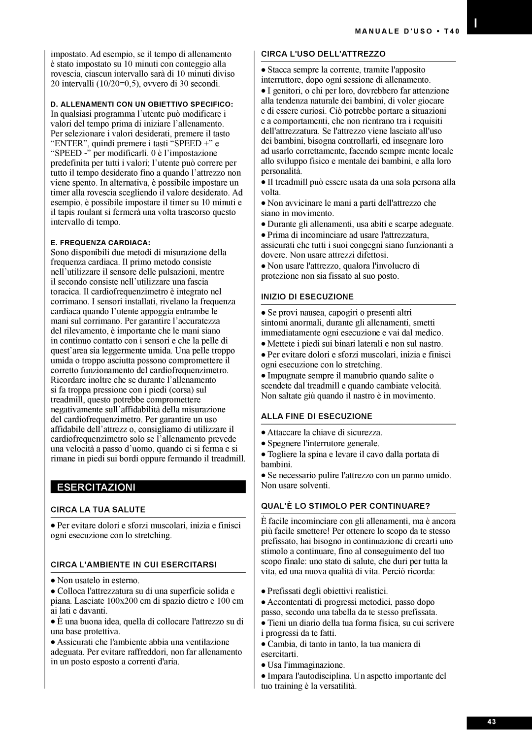 Tunturi T40 owner manual Esercitazioni 