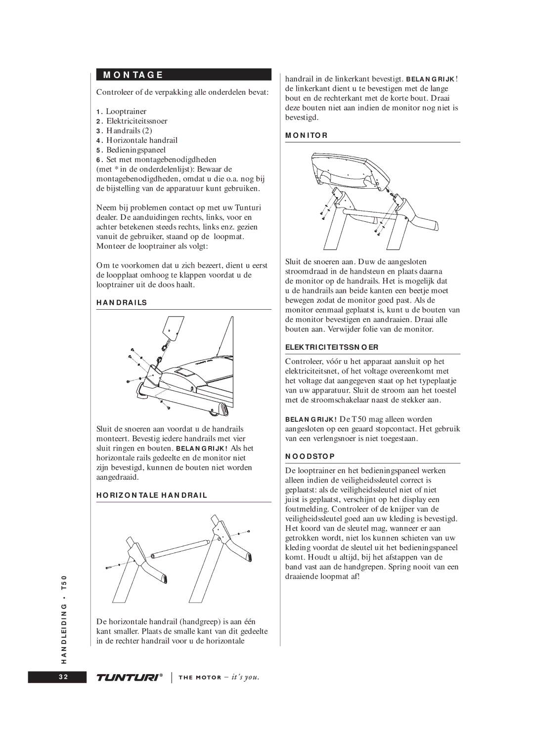 Tunturi T50 owner manual Horizontale Handrail 