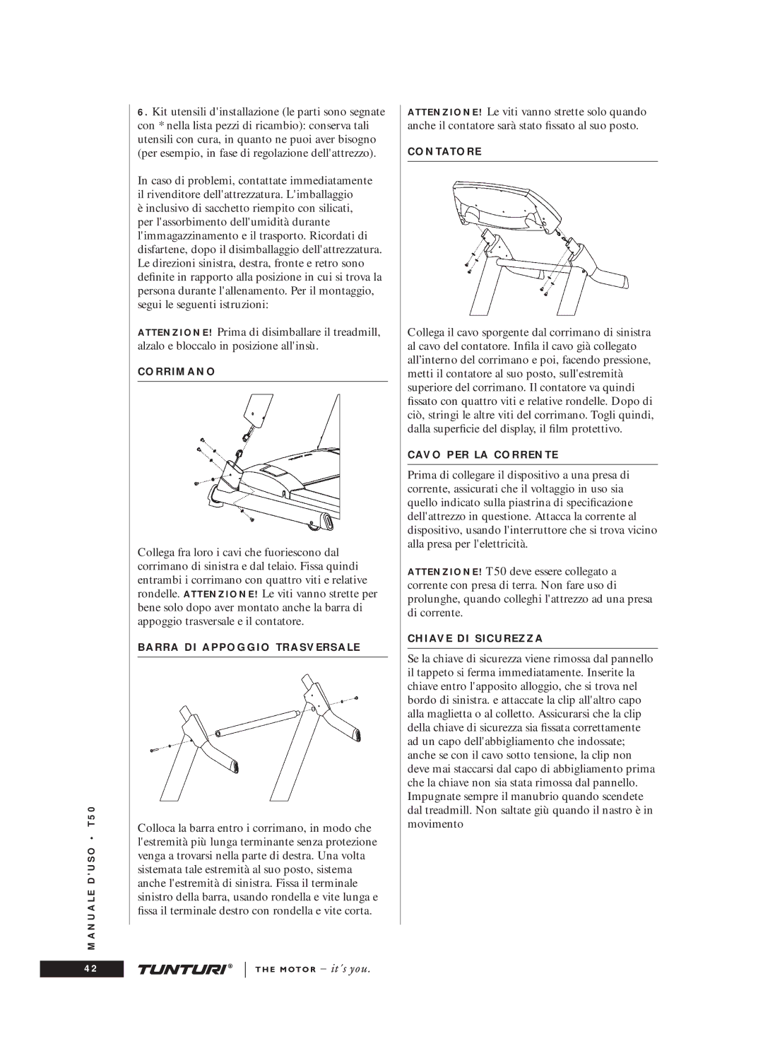 Tunturi T50 owner manual Corrimano 