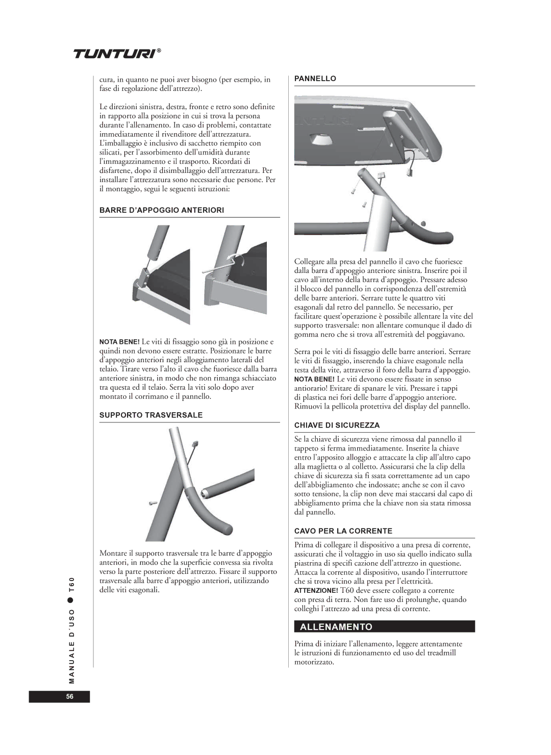 Tunturi T60 owner manual Allenamento 