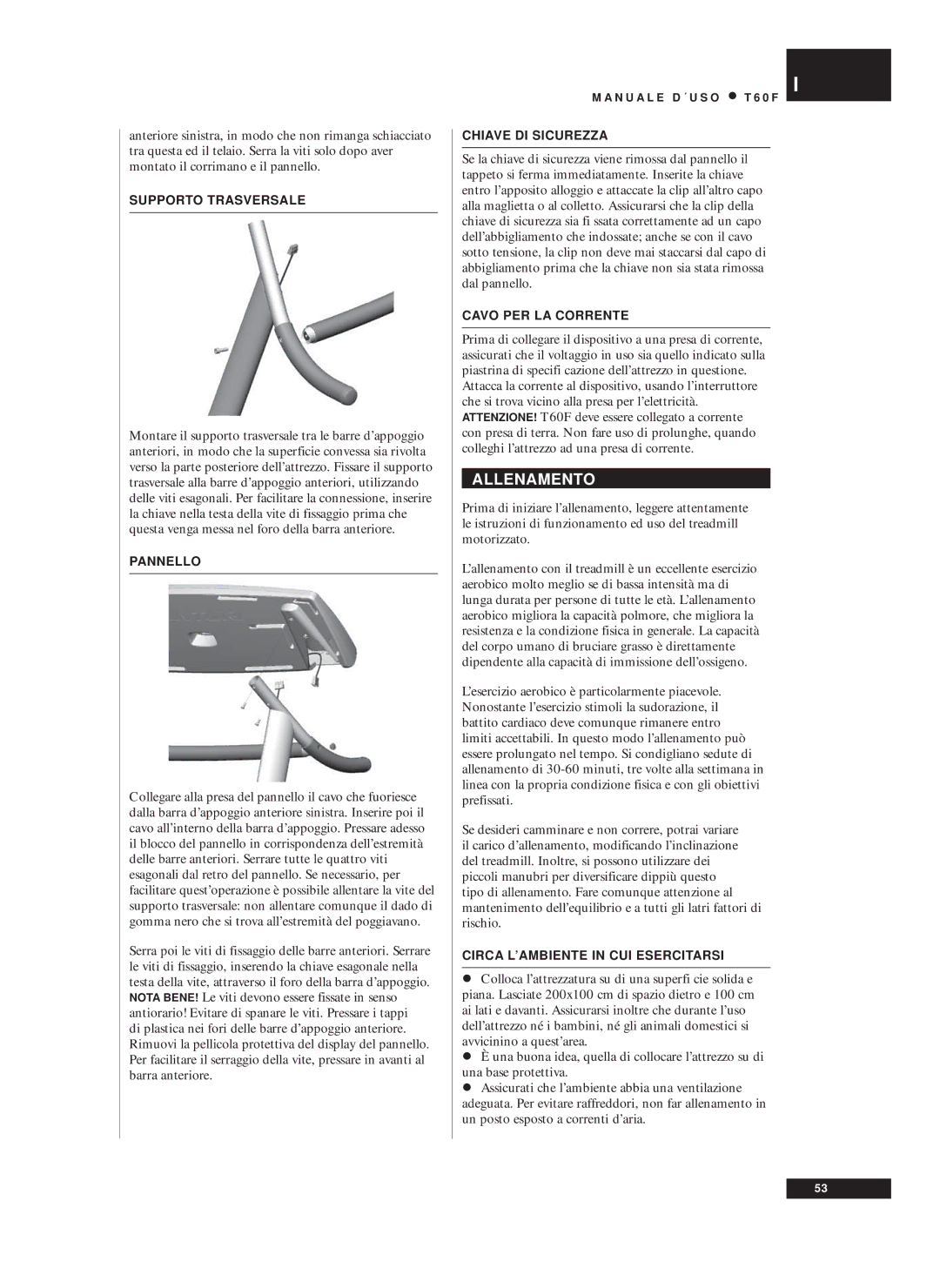 Tunturi T60F owner manual Allenamento 