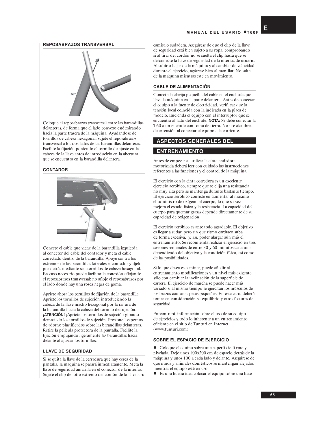 Tunturi T60F owner manual Aspectos Generales DEL Entrenamiento 