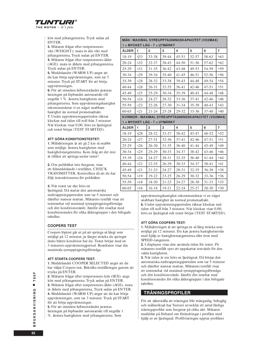 Tunturi T60F owner manual Träningsprofiler 