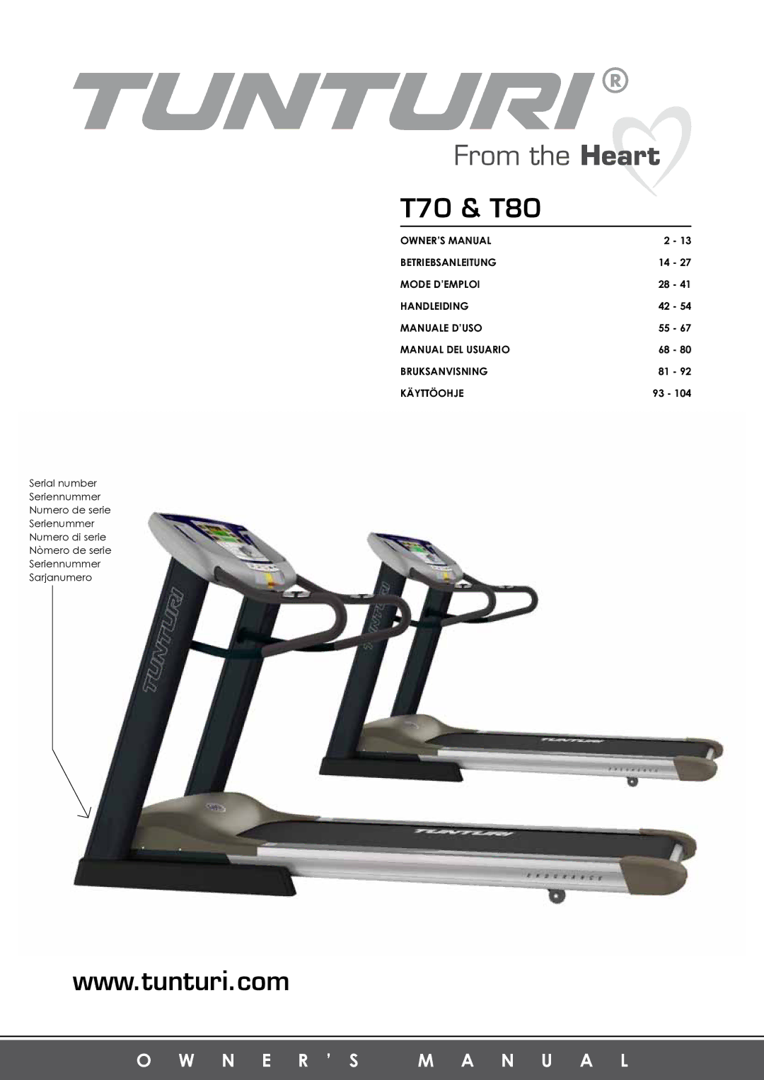 Tunturi owner manual T70 & T80 