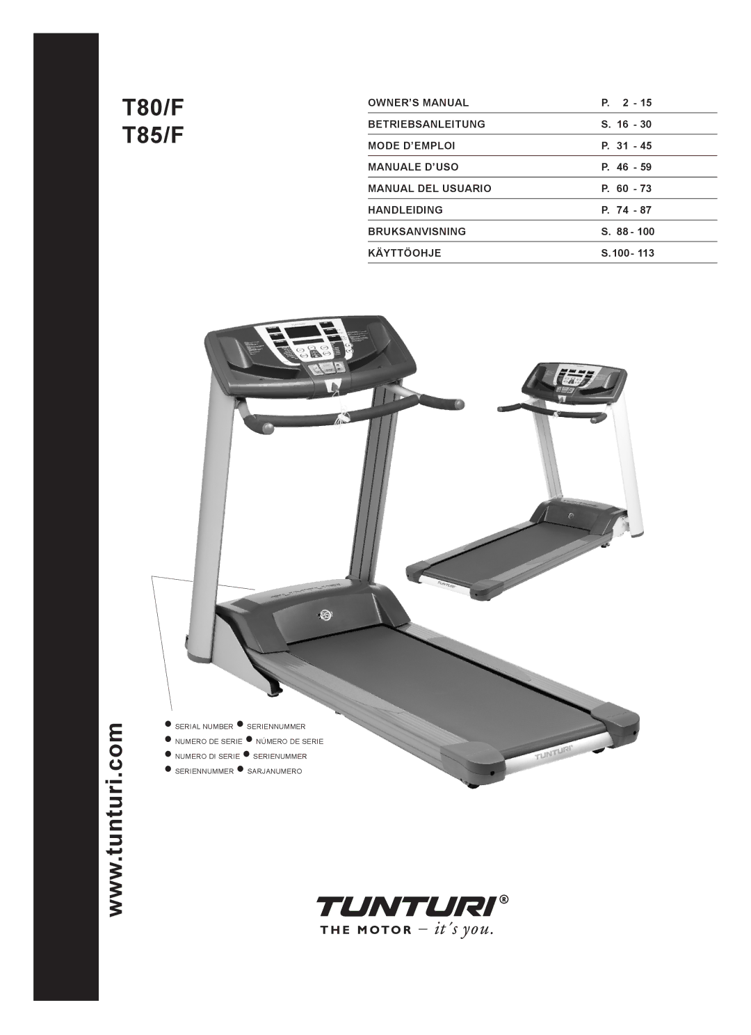 Tunturi owner manual T80/F T85/F, Käyttöohje 