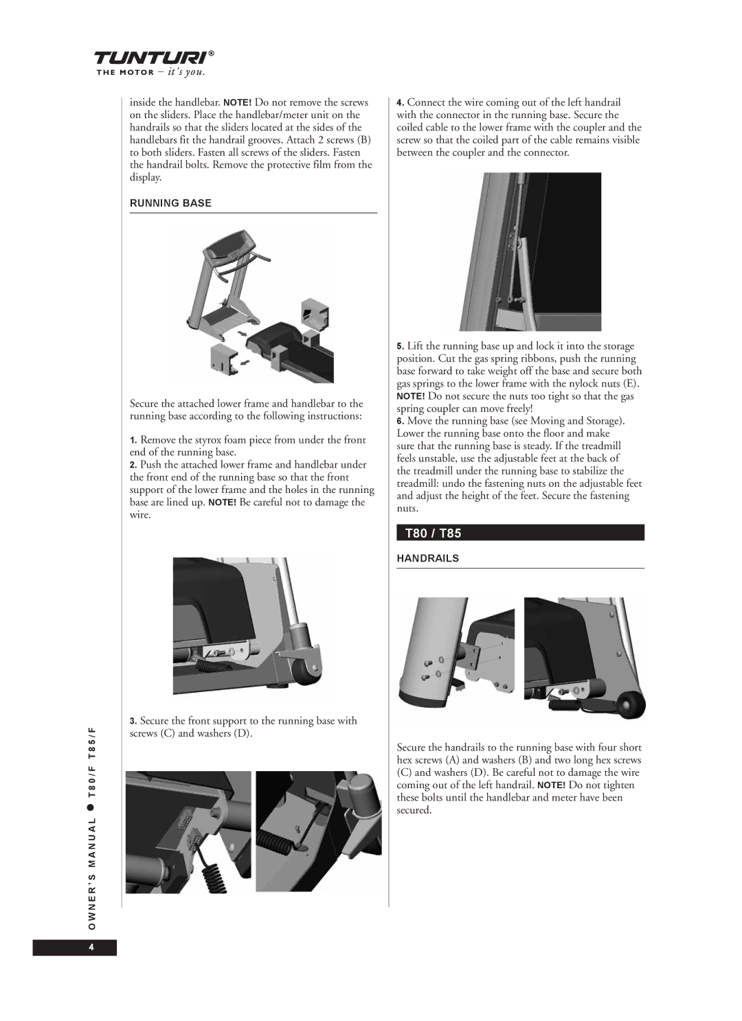 Tunturi T85/F, T80/F owner manual T80 / T85, Running Base 