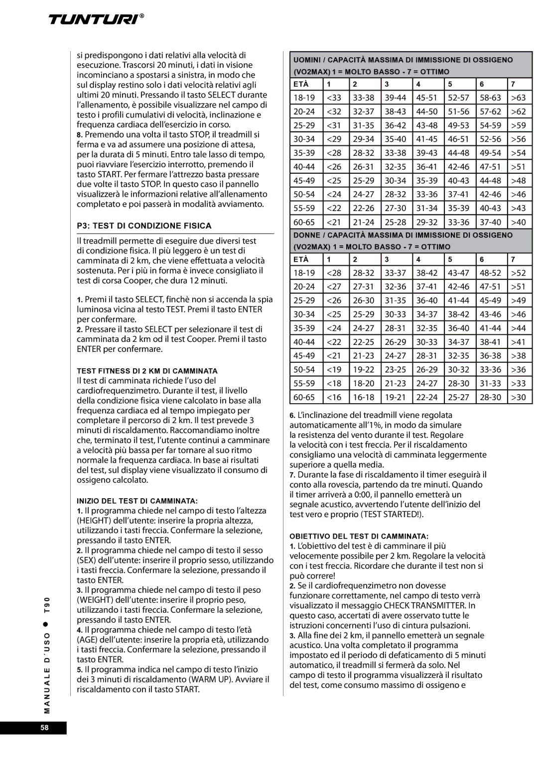 Tunturi T90 Rehab owner manual P3 Test di condizione fisica 