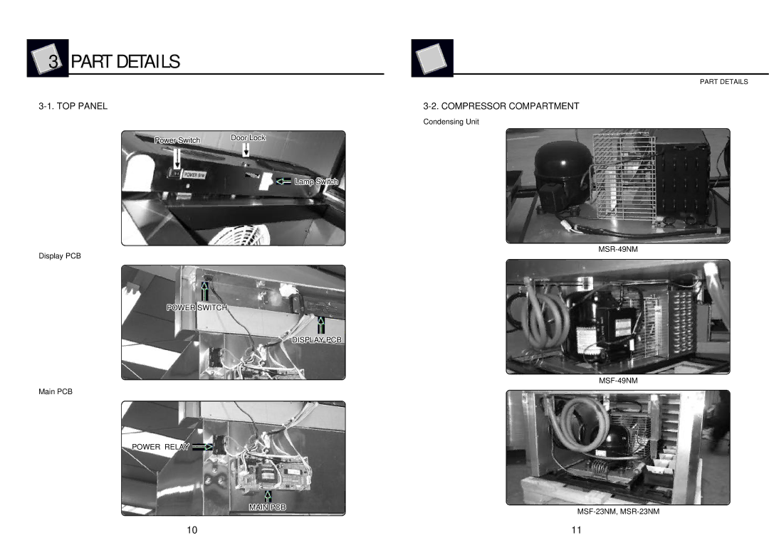 Turbo Air MSR-23G-1, MSR-49N, MSR-49G-2, MSR-23NM, MSF-23NM, MSF-49NM manual Part Details, TOP Panel, Compressor Compartment 