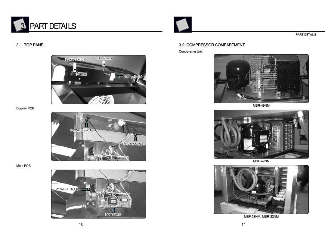 Turbo Air MSR-23G-1, MSR-49N, MSR-49G-2, MSR-23NM, MSF-23NM, MSF-49NM manual Part Details, Top Panel, Compressor Compartment 