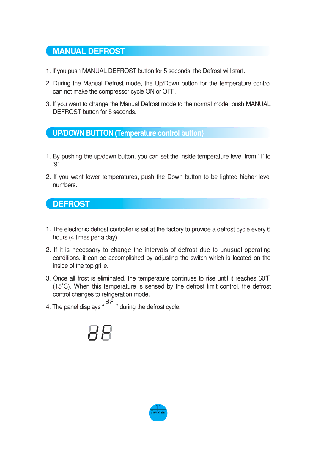 Turbo Air MSR-49NM, MSR-72G-3 operation manual Manual Defrost 