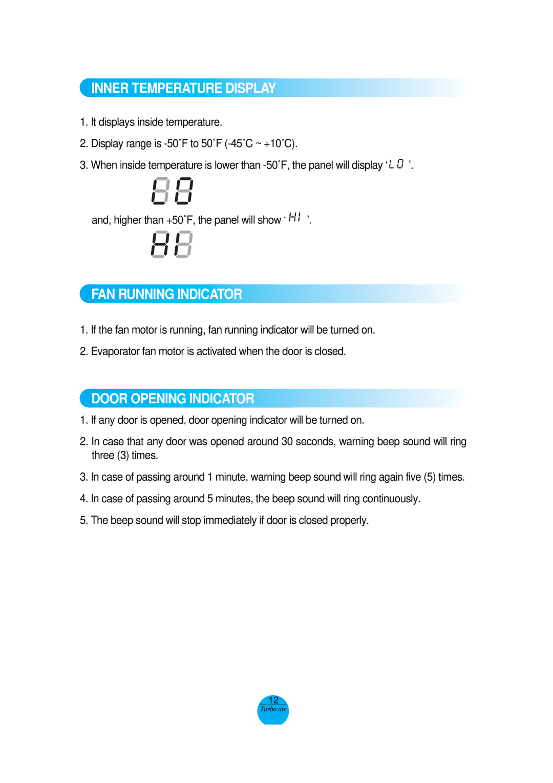 Turbo Air MSR-72G-3, MSR-49NM operation manual Inner Temperature Display 