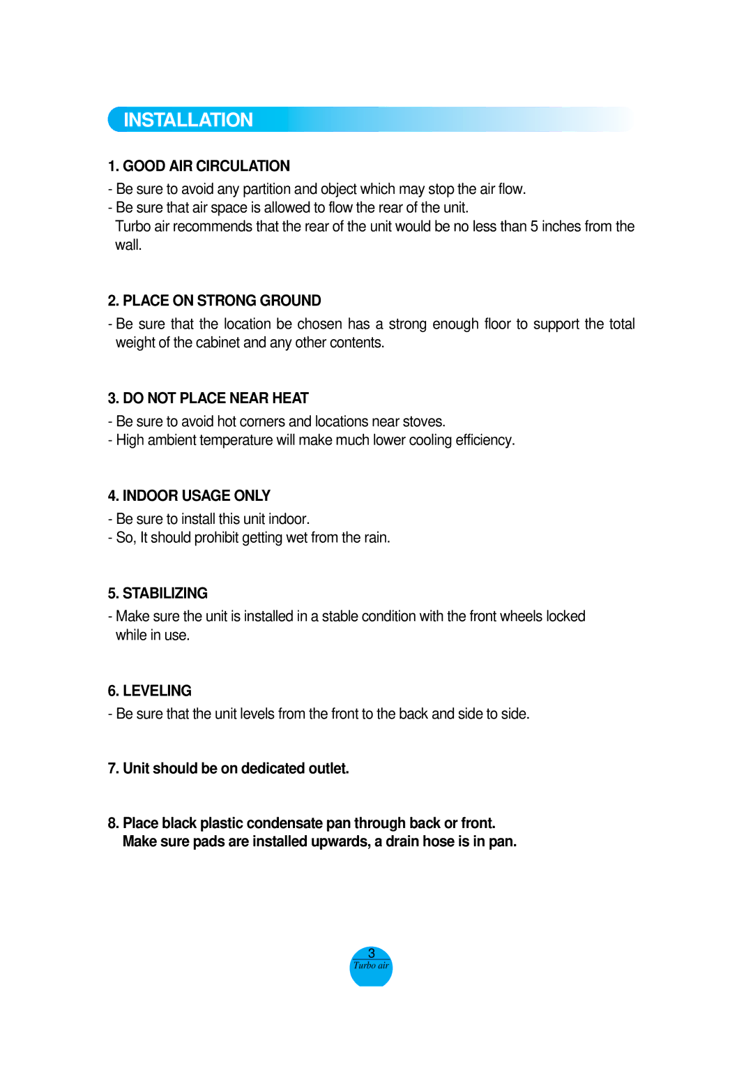 Turbo Air MSR-49NM, MSR-72G-3 operation manual Installation, Good AIR Circulation 