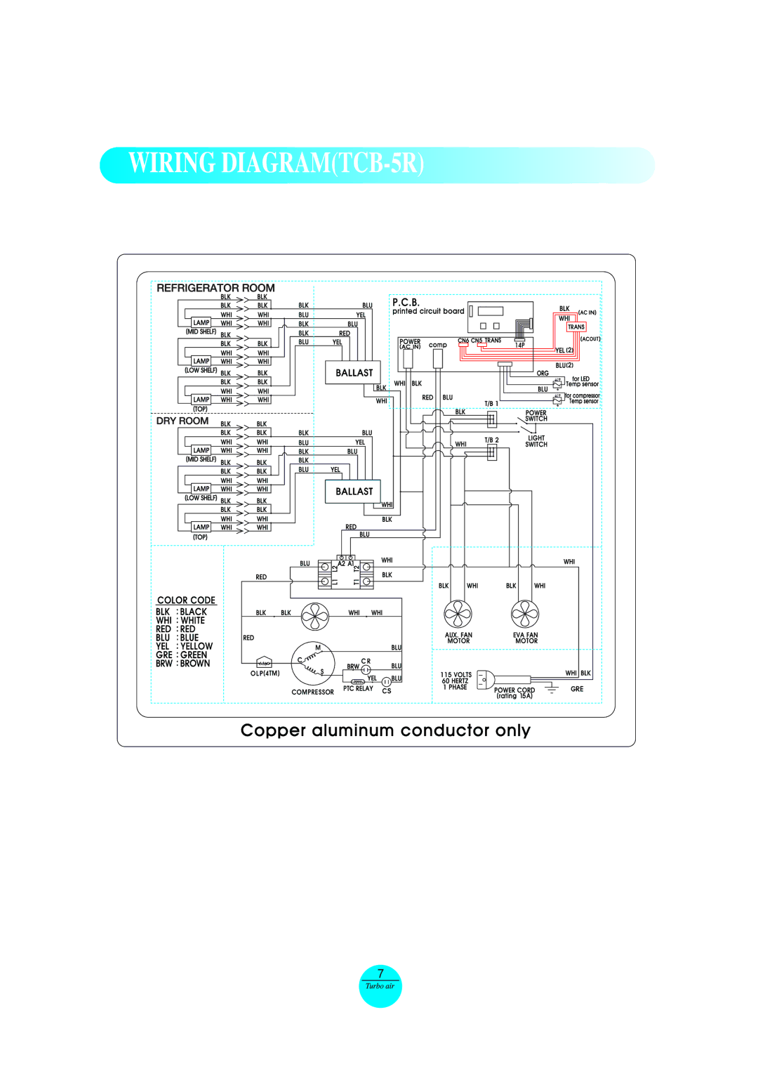 Turbo Air manual Wiring DIAGRAMTCB-5R 