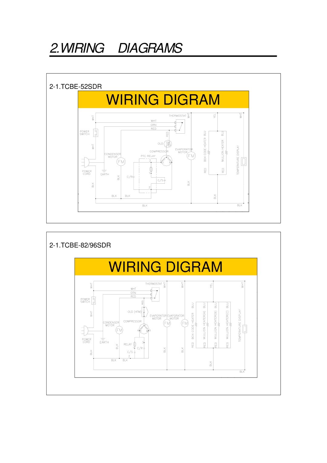 Turbo Air TCBE-82SDR, TCBE-52SDR, TCBE-96SDR manual Wiring Diagrams 