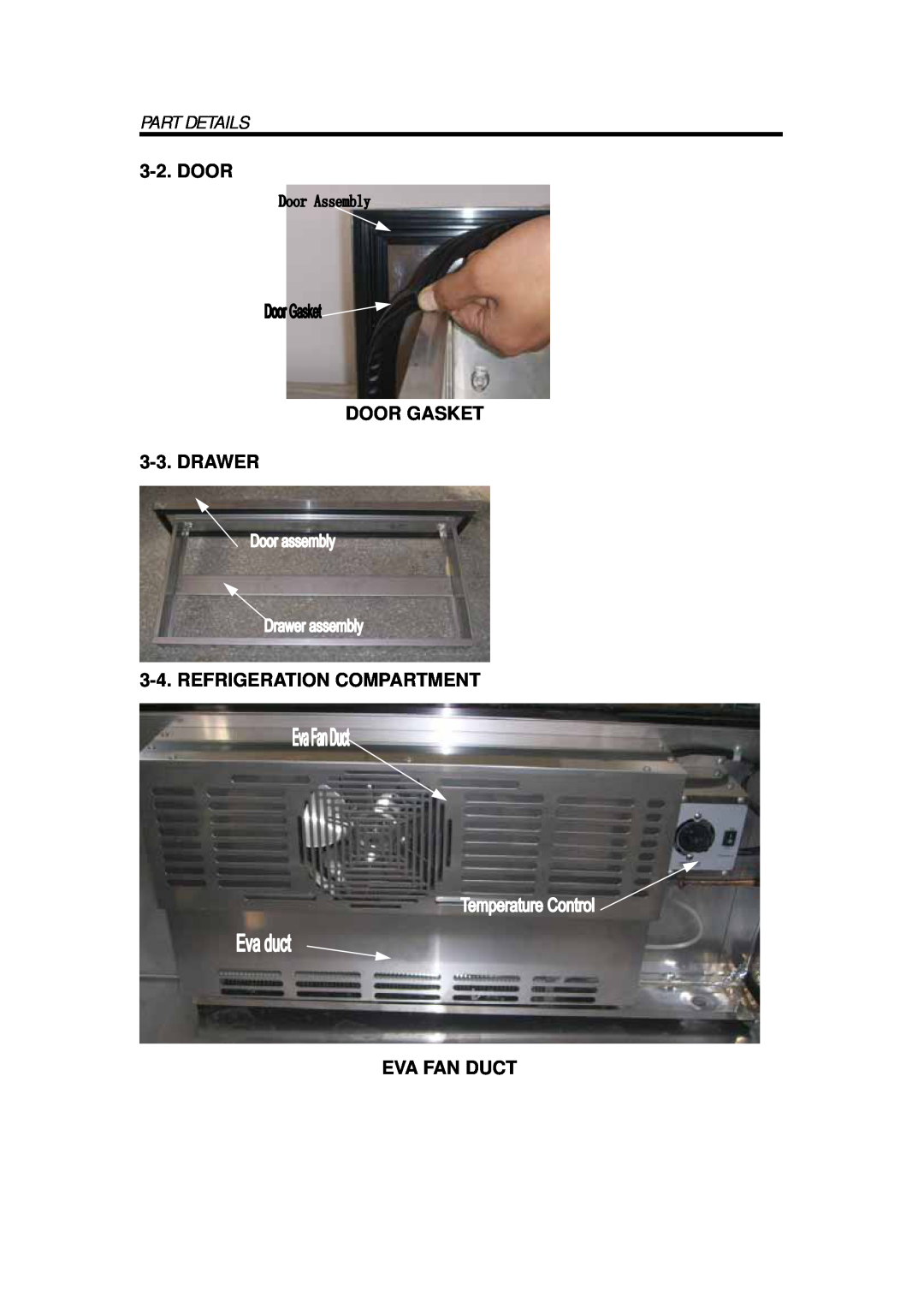 Turbo Air TCBE-82SDR, TCBE-52SDR manual DOOR DOOR GASKET 3-3.DRAWER, Refrigeration Compartment Eva Fan Duct, Part Details 