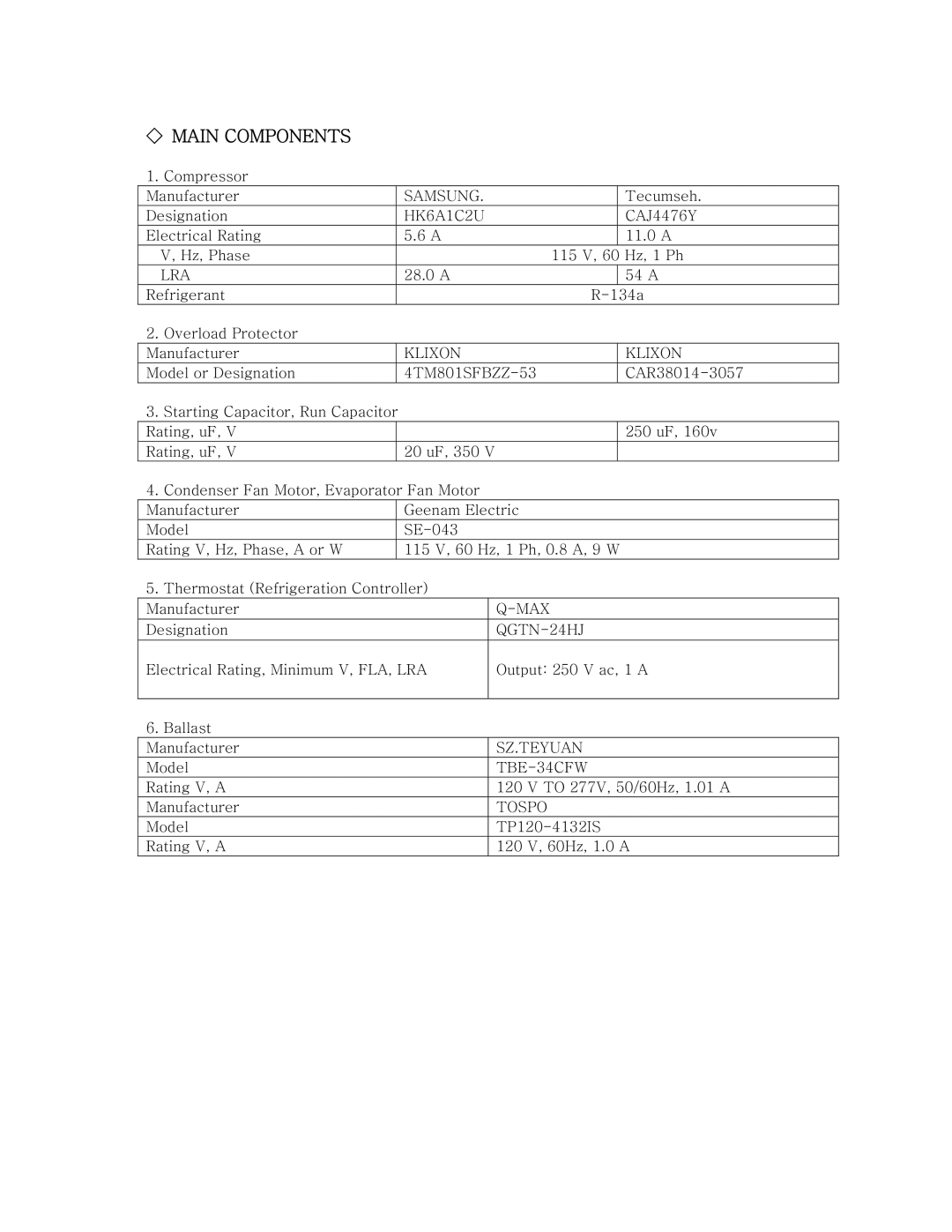 Turbo Air TCGB-48, TCGB-36, TCGB-72-CO, TCGB-60-CO service manual Samsung 