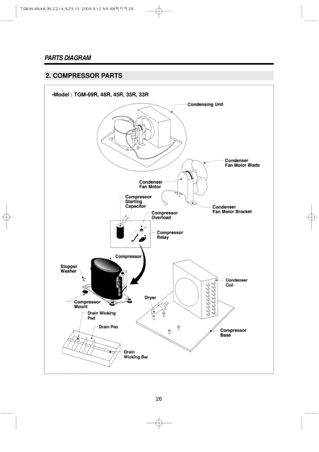 Turbo Air TGM-22RV, TGM-5R, TGM-48R, TGM-11RV, TGM-69R, TGM-45R, TGM-35R, TGM-33R, TGF-49F, TGM-14RV manual Compressor Parts 